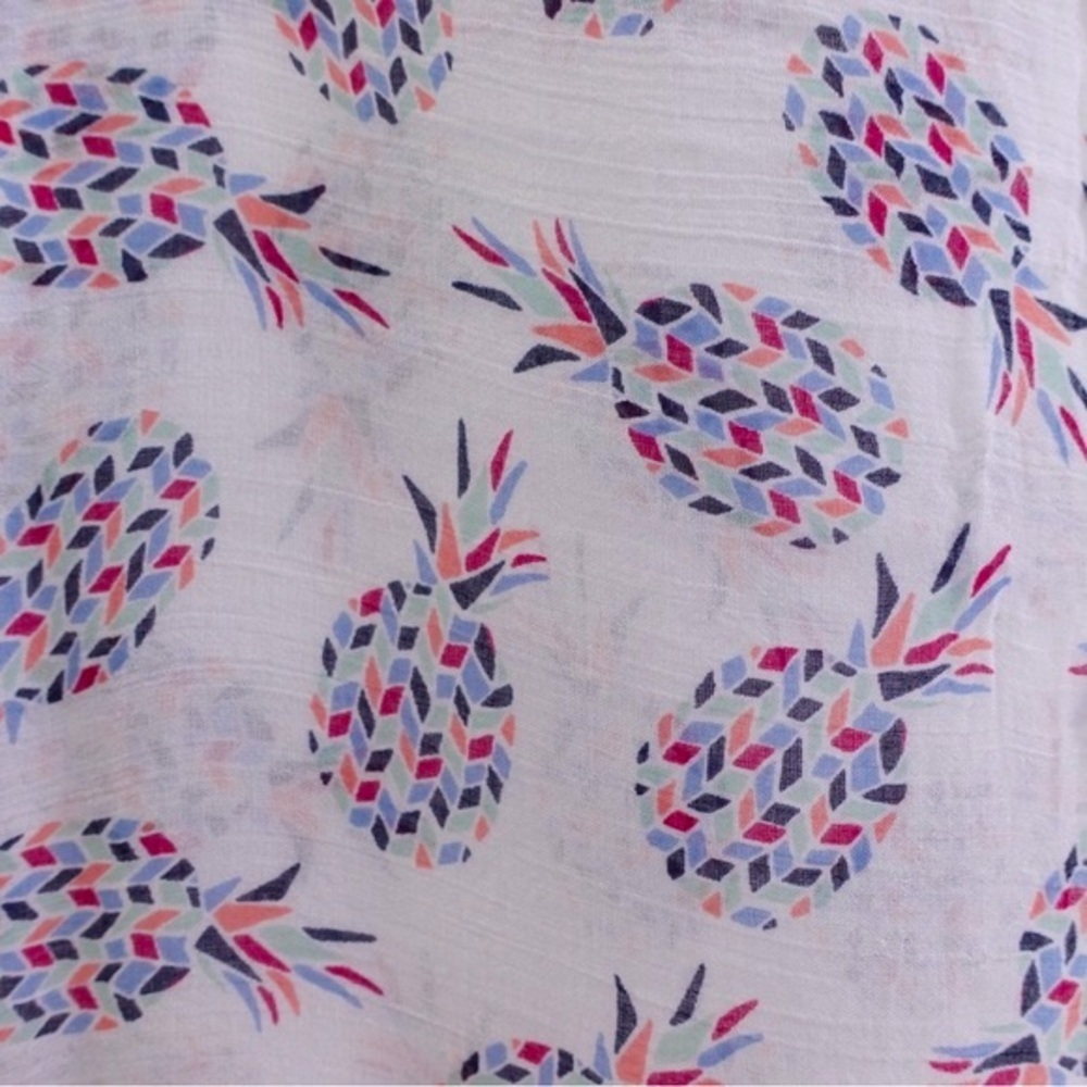 Loft Outlet Mosaic Pineapple Print Infinity Scarf w/ Multicolor Tassel Trim - Picture 3 of 10